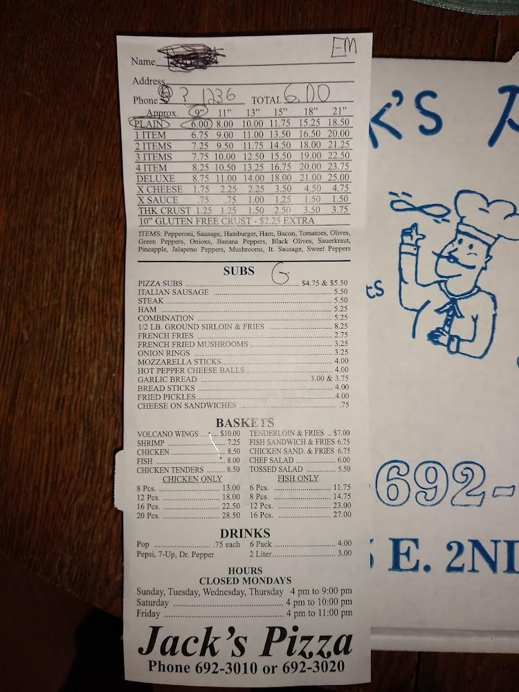 Jack's Pizza Menu image 2